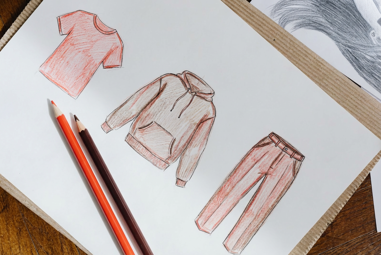 croquis vêtements t shirts pantalons sweat